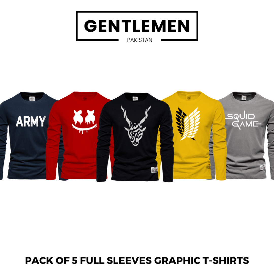 Pack of 5 round neck Full sleeves Graphic T-shirts