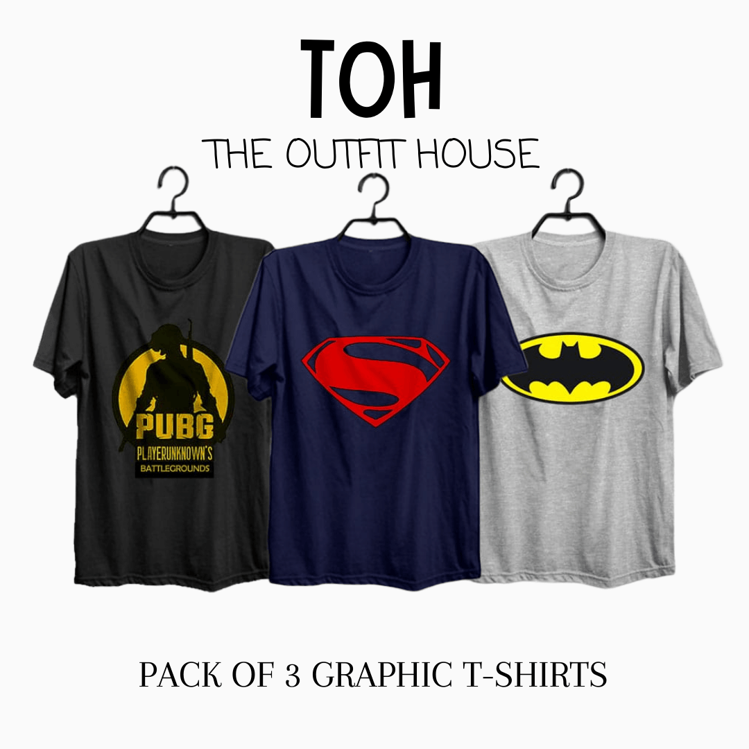 Pack of 3 Printed T-Shirt - The Outfit House Pakistan
