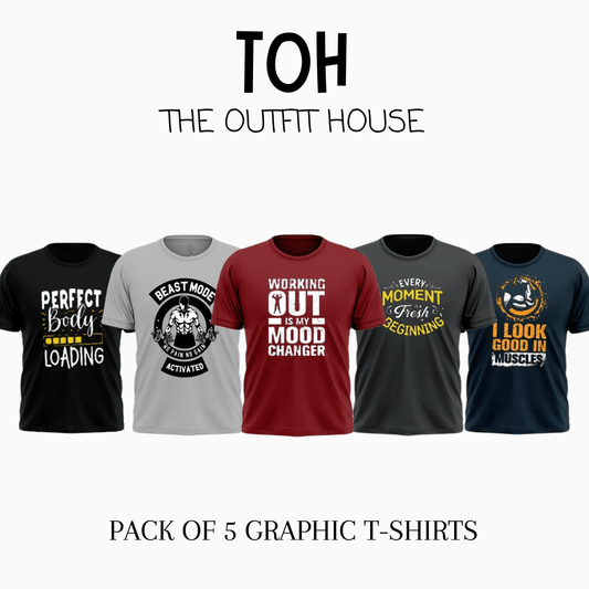 Pack of 5 Printed T-Shirt - The Outfit House Pakistan